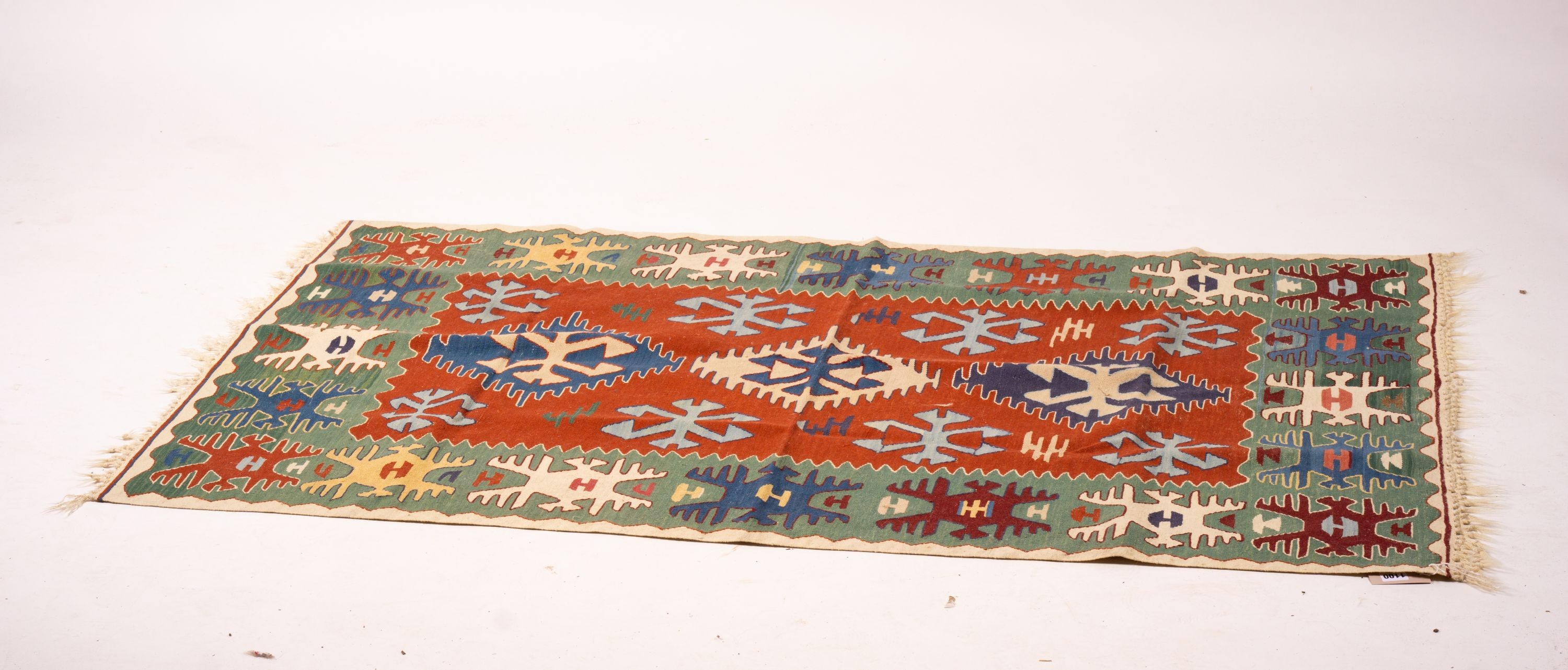 Two geometric Kelim flat weave rugs, larger 160 x 104cm